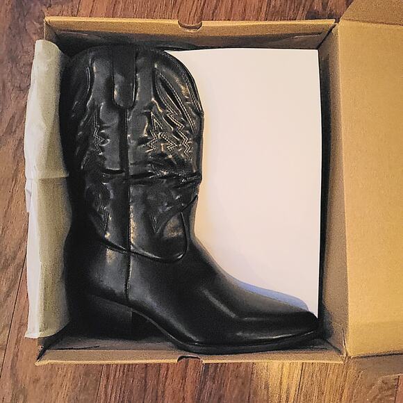 WESTERN COWBOY BOOTS MID HEIGHT POINTED TOE BLOCK HEEL HALF SIDE ZIP BLACK 10M - Picture 7 of 7